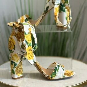 NWOB GIANNI BINI ANKLE WRAP Floral Yellow and Green Women's Heels